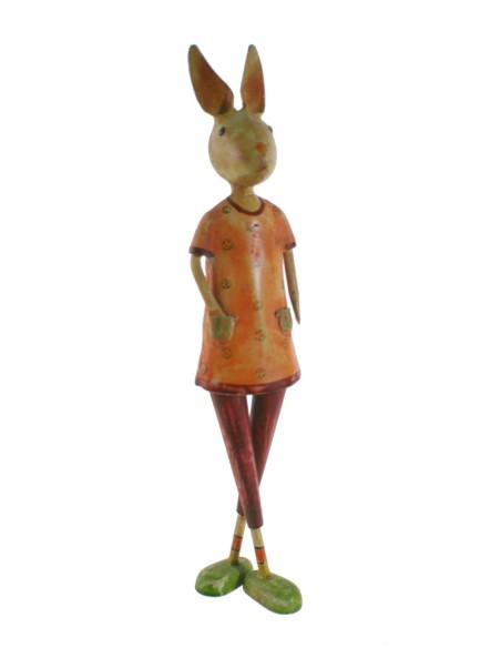 Figura conejo de metal pintado a mano. Medidas 47x10 cm.