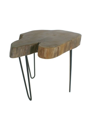 Mesita Centro Auxiliar de Madera de Raíz de Teca con Patas de Metal Estilo Nórdico.
