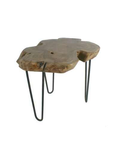 Mesita Centro Auxiliar de Madera de Raíz de Teca con Patas de Metal Estilo Nórdico.