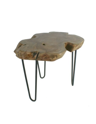 Table basse en teck avec pieds en métal. Mesures: 46xØ50 cm.