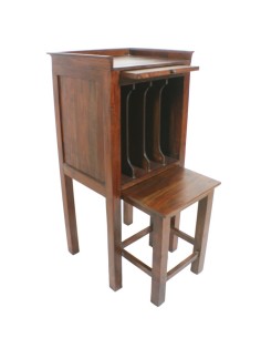 Telefonera con taburete de madera de acacia color nogal 2