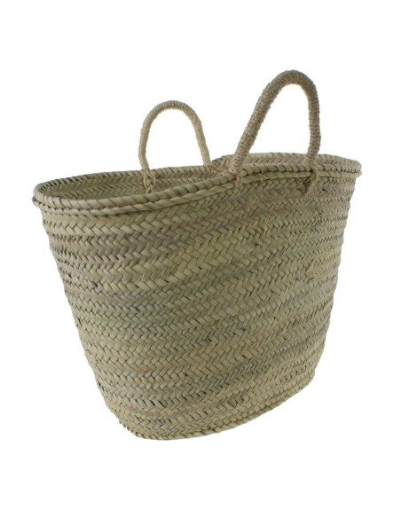 Capazo Mallorquín tradicional de hoja de palma cesta de compra con asa de cuerda. Medidas: 33x55 cm.