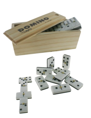 Dominos dans une boîte en bois jeu de société classique pour 2 à 4 joueurs.