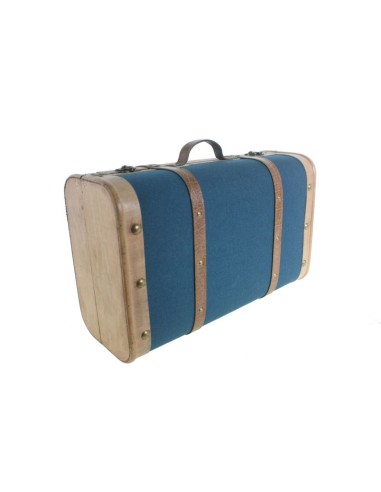 Grande valise en bois bleu décoration nordique vintage