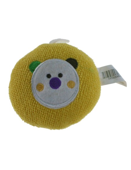 Esponja infantil para baño bebé color amarillo con osito regalo para recién nacido. Medidas: Ø 11 cm.