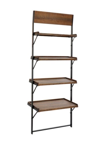Bibliothèque en bois et métal à 4 étagères, design rustique, meuble de rangement, décoration intérieure.