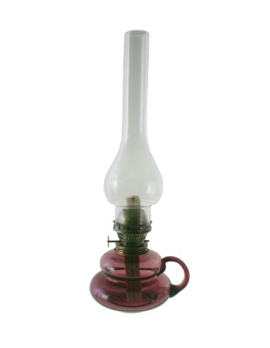Lampe à huile à base de verre lilas avec poignée et abat-jour de décoration de lampe à huile vintage. 