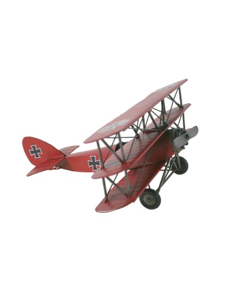 Avión triplano replica metal color rojo estilo retro. Medidas: 16x33x33 cm.