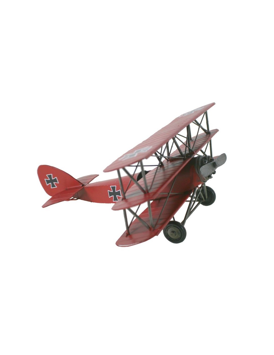 Avión triplano replica metal color rojo para coleccionistas.