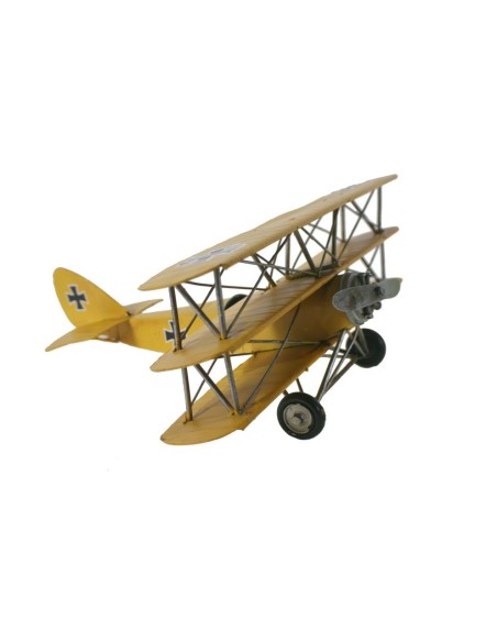 Avión triplano replica metal color amarillo estilo retro. Medidas: 16x33x33 cm.