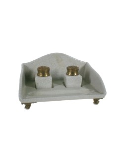 Escribanía de Cerámica con 2 Tinteros Extraíbles y Patas de Metal Complemento de Escritorio. 2