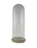 Cúpula campana de cristal alta con base madera para exposición de objetos decorativos