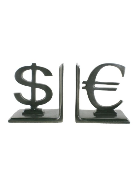 Sujeta libros metálicos Dólar/Euro gris satinado. Medidas: 13x13x9 cm.