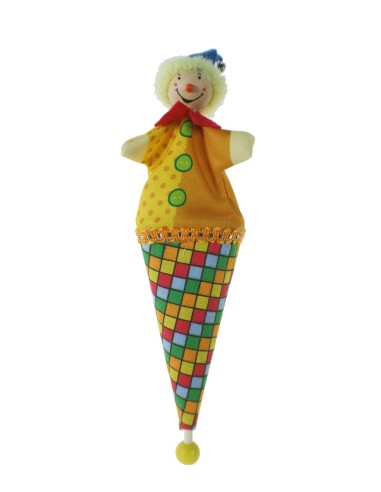 Títere en cucurucho de cartón y cara de madera juguete clásico y tradicional para niños niñas