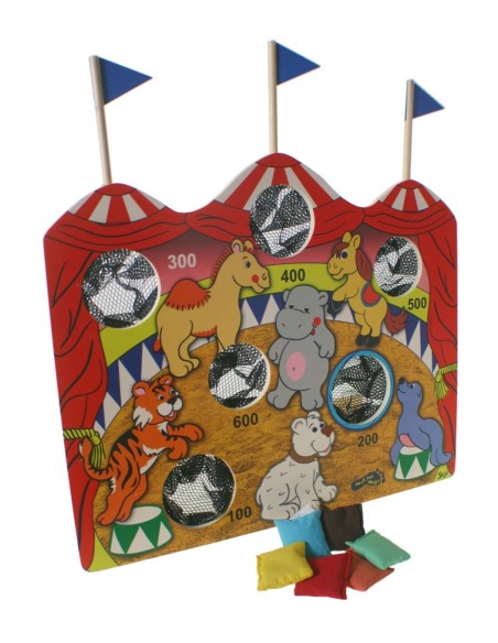 Juego de lanzamiento y puntería circo de animales de madera juego infantil de coordinación de ojos-manos. Medidas: 42x45 cm.