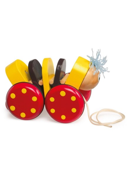 Juguete de arrastre de madera para niños juego infantil educativo de cuerda con forma de gusano pequeño. Medidas: 7x8x14 cm.