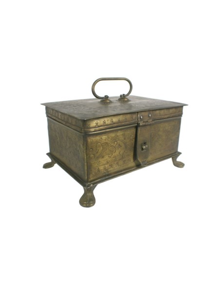 Caja joyero de metal envejecido acabado latonado de estilo vintage de gran capacidad decoración hogar. Medidas: 13x24x17 cm.