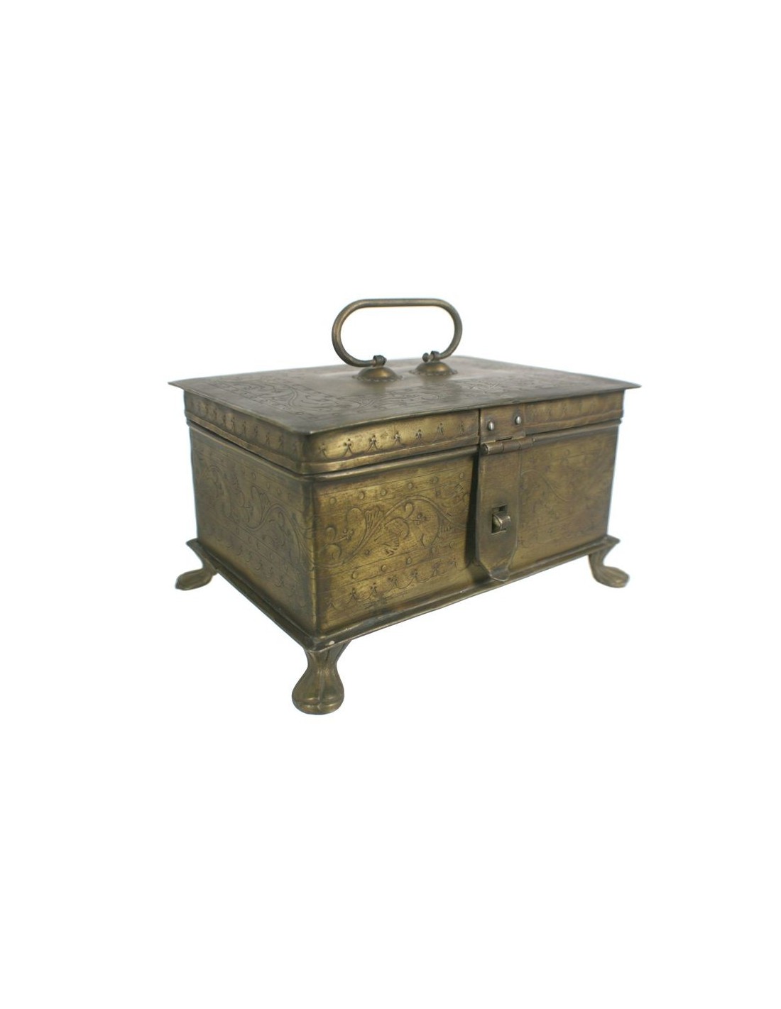 Caja joyero de metal envejecido acabado latonado de estilo vintage de gran capacidad decoración hogar
