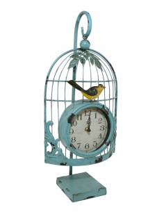 Horloge de table vintage en métal vert en forme de cage pour jardin