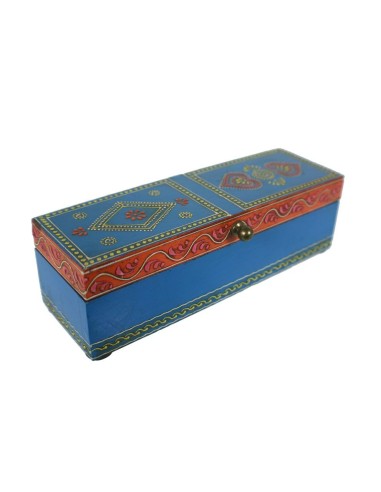 Caja madera pintura relieve color azul rojo
