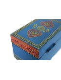 Caja madera pintura relieve color azul rojo