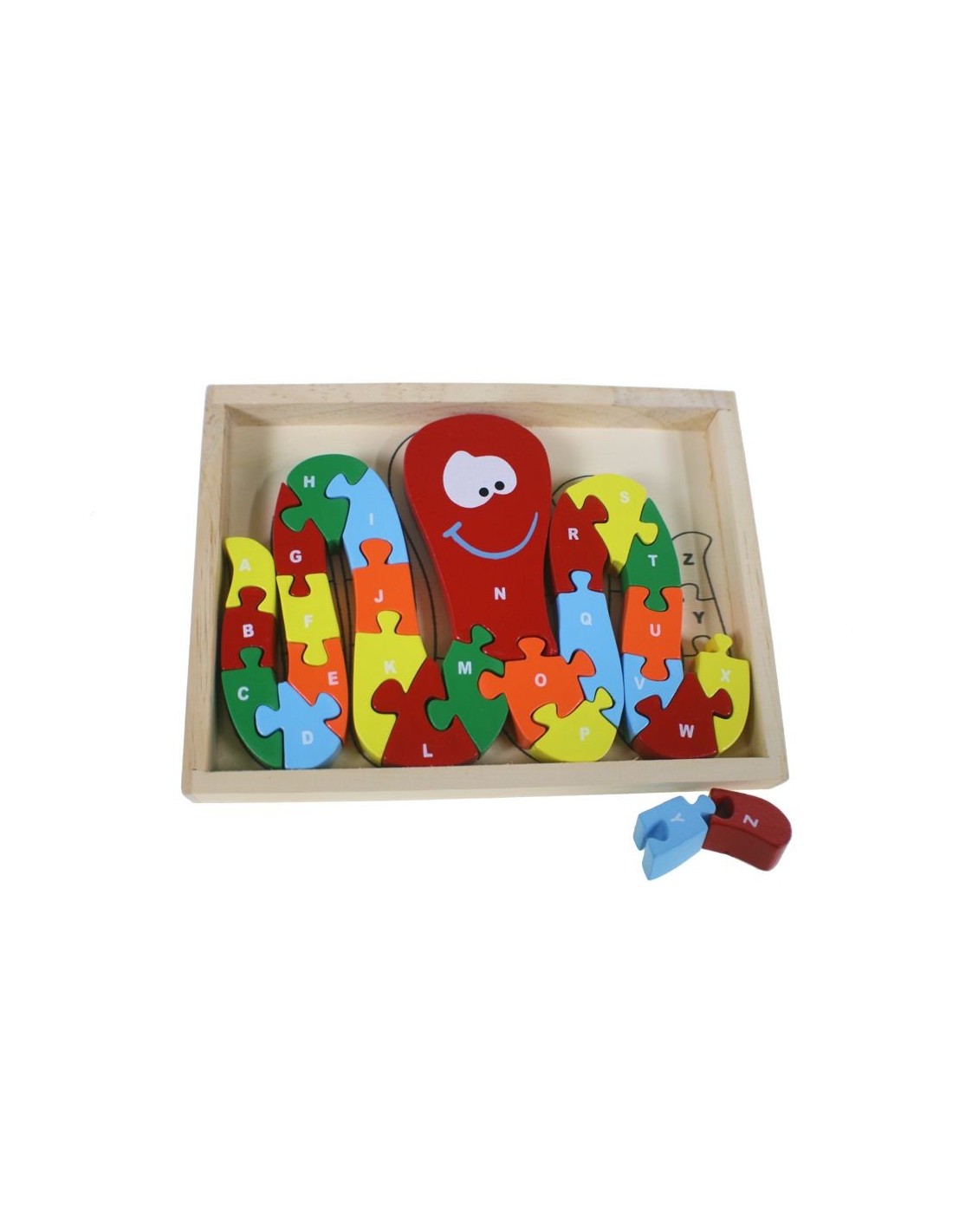 Puzzle pulpo de madera colorida con letras y números juego educativo infantil para aprender el abecedario