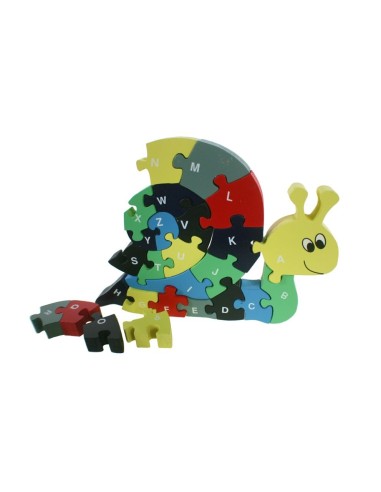 Puzzle gigogne en bois en forme d'escargot avec lettres, jeu éducatif pour enfants pour apprendre l'alphabet.