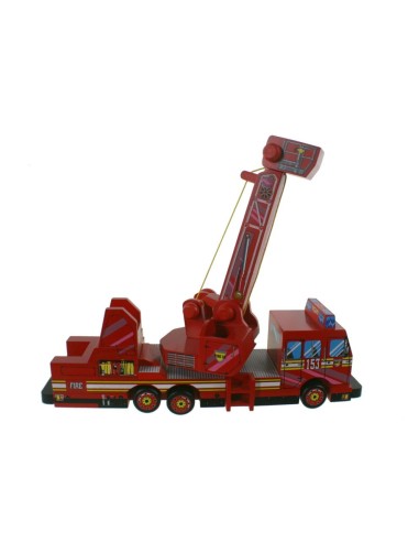 Camion de Pompier en Bois avec Échelle Rotative, Jouet Classique pour Éveiller l'imagination.