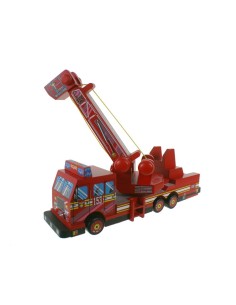 Camion de Pompier en Bois avec Échelle Rotative, Jouet Classique pour Éveiller l'imagination. 2