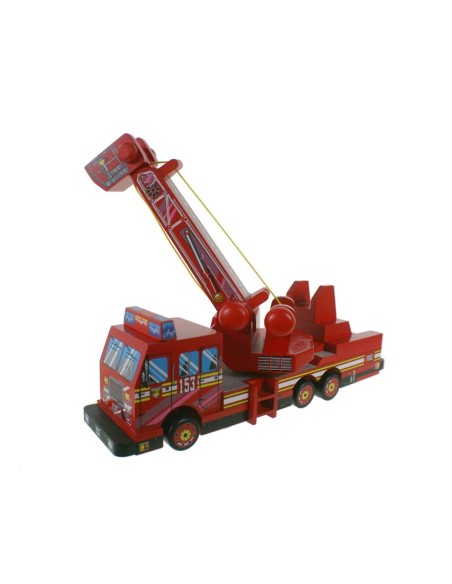 Camión  Bomberos de Madera con Escalera Giratoria Juguete Clásico para Despertar la Imaginación.