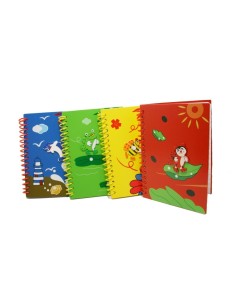 Libreta Infantil Hojas a Rayas con tapas de madera de Color Verde decorada con Rana y Sol. 2