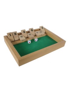 Joc de càlcul amb daus tanca la caixa joc de matemàtiques en fusta per a dos o més jugadors. Mides: 26x18 cm.