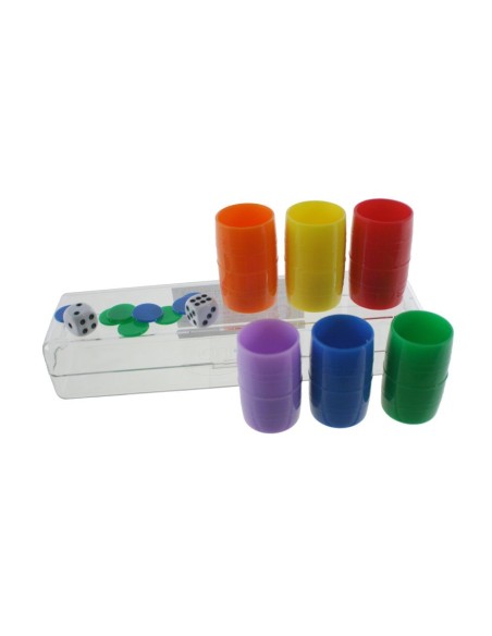 Fichas de parchís para 6 jugadores con barriletes y fichas de colores accesorio para juego clásico de mesa. Medidas: 4x18x5 cm.