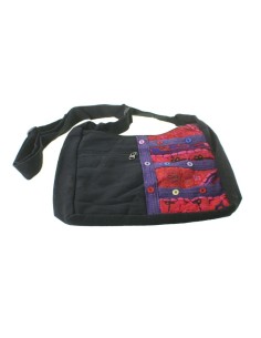 Sac multifonction ethnique brodé hippie avec poignées en coton noir 2