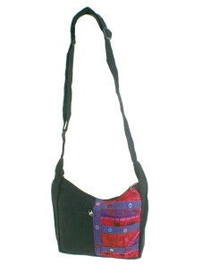 Bolso multiuso étnico bordado hippie con asas de tejido algodón color negro. Medidas: 25x27 cm.