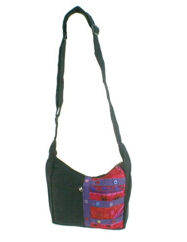 Bolso multiuso étnico bordado hippie con asas de algodón color negro