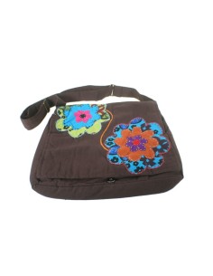  Sac multi-usages ethnique brodé hippie poignées en coton marron 2