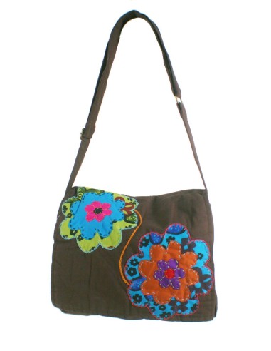  Sac multi-usages ethnique brodé hippie poignées en coton marron