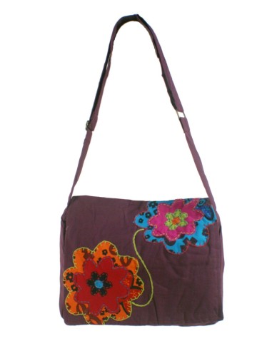 Bolso multiuso étnico bordado hippie asas  tejido algodón color granate