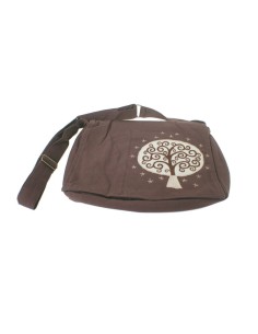 Sac multi-usages ethnique brodé hippie poignées en coton marron 2