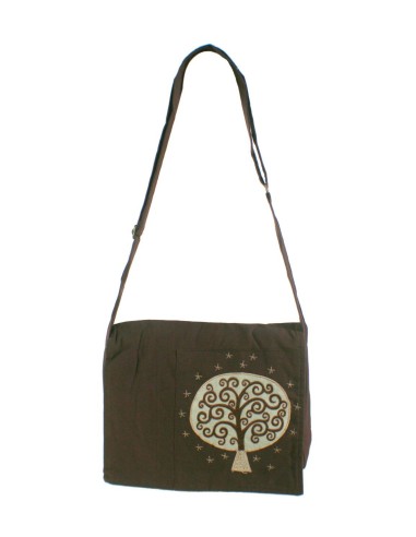 Sac multi-usages ethnique brodé hippie poignées en coton marron