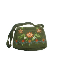 Sac hippie brodé ethnique multi-usages poignées couleur coton vert 2