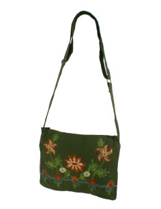 Sac hippie brodé ethnique multi-usages poignées couleur coton vert