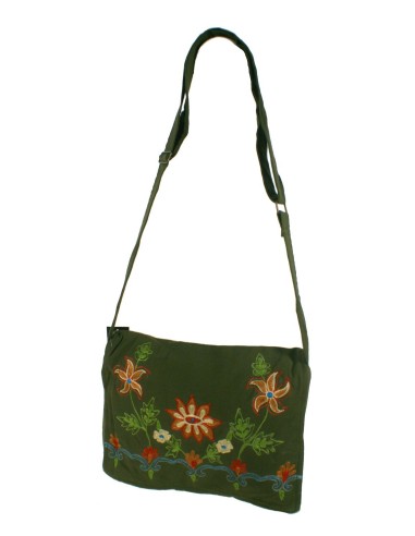 Bolso multiuso étnico bordado hippie asas  tejido algodón color verde