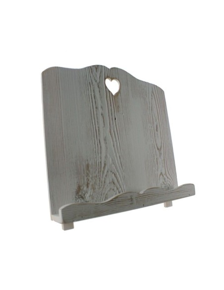 Atril de madera plegable para lectura de color blanco con detalle corazón estilo vintage atril artesanal.Medidas:30x32x18 cm.