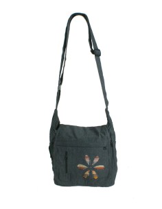 Sac multi-usages hippie ethnique poignées en tissu coton gris foncé