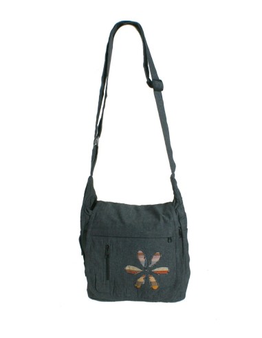 Sac multi-usages hippie ethnique poignées en tissu coton gris foncé