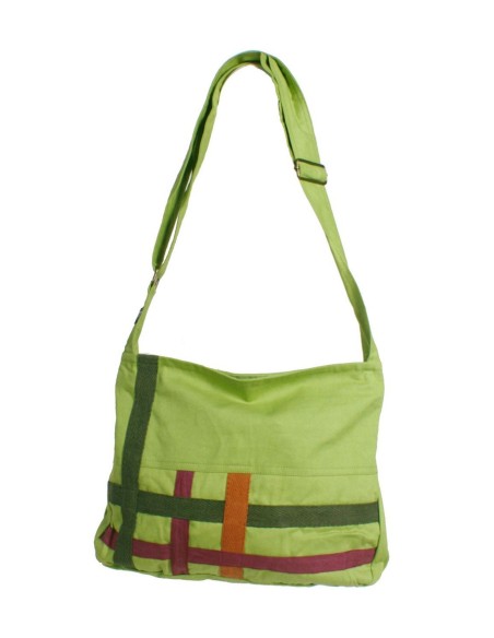 Bolso multiuso diseño étnico hippie y asas de tejido algodón color verde. Medidas: 26x33 cm. Aprox.