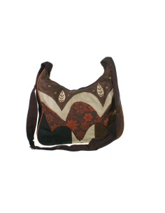 Bolso multiuso étnico hippie de algodón color marrón cierre cremallera 2