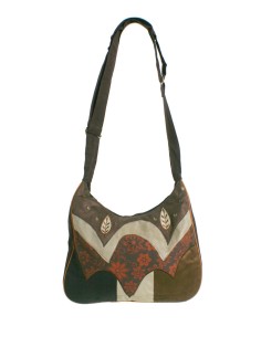 Sac hippie multi-usage en coton ethnique marron avec fermeture zippée